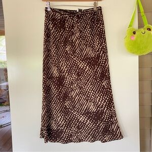 Vintage Leslie Fay Brown and White A-Line Midi Skirt‎